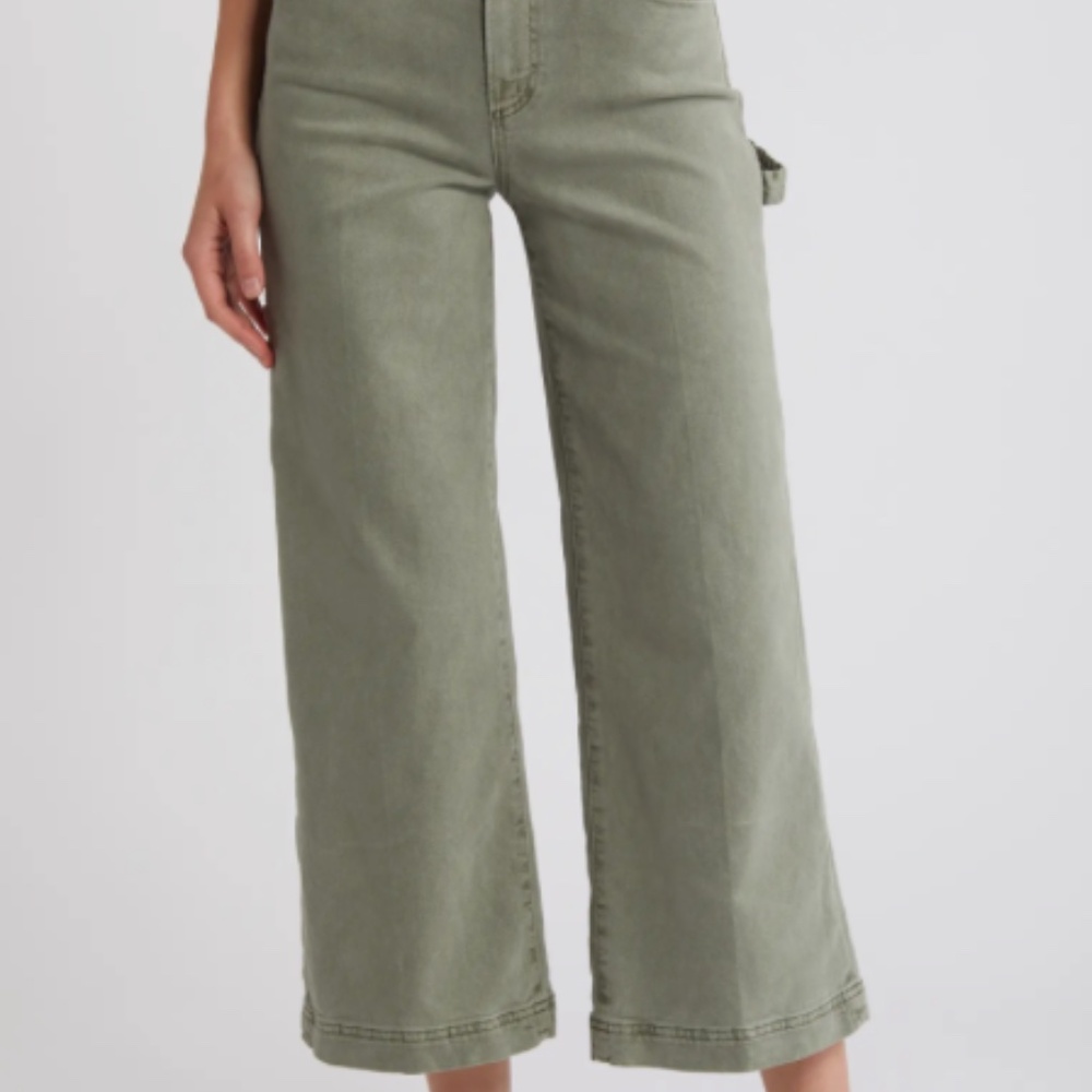 PAIGE ANESSA CARPENTER HIGH WAIST WIDE LEG CROP JEANS 25 NWT ARMY GREEN